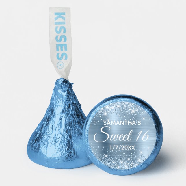Glittery Light Blue Foil Sweet 16 Hershey®'s Kisses® (Front)