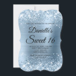Glittery Light Blue Foil Sweet 16 Invitation<br><div class="desc">Create your own stylish 16th birthday celebration invitation with a bracket look (or other edge on the 5x7) for your daughter. Decorative faux sparkly pale blue glitter graphics form a top and bottom border. The background digital art features a shiny light blue ombre style brushed metal foil. Customize the invite...</div>