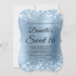 Glittery Light Blue Foil Sweet 16 Invitation