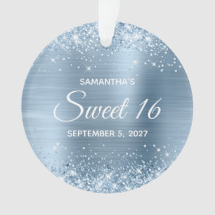 Glittery Light Blue Foil Sweet 16 Ornament