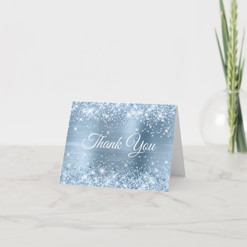 Glittery Light Blue Foil Sweet 16 Thank You Card