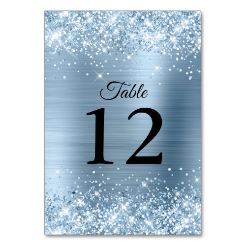 Glittery Light Blue Foil Wedding Table Number