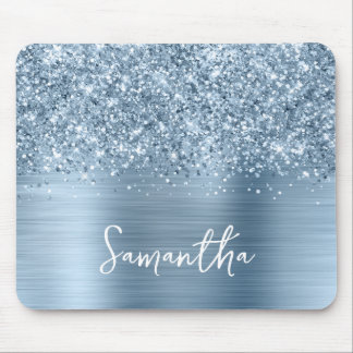 Glittery Light Blue Glam Name Mouse Pad