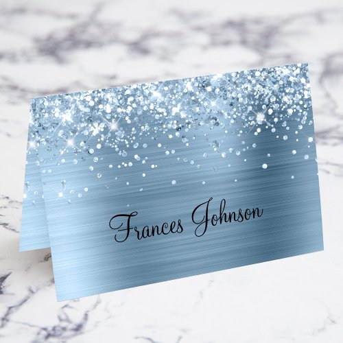 Glittery Light Blue Individual Name Place Cards