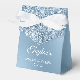 Glittery Light Blue Ombre Glam Sweet Sixteen Favor Boxes