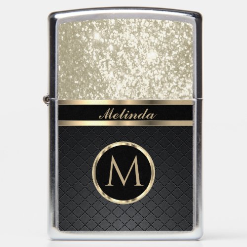  Glittery Light Gold and Black _ Personalized  Zippo Lighter