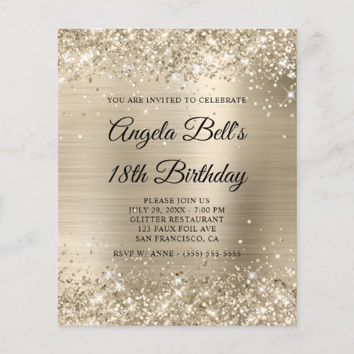 Glittery Light Gold Fancy Monogram 18th Birthday Flyer
