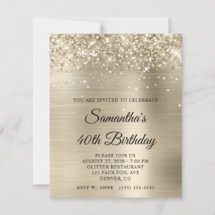 Glittery Light Gold Foil Glam 40th Birthday