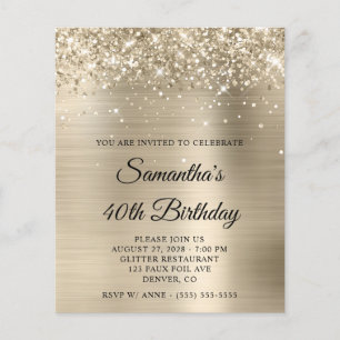 Glittery Light Gold Foil Glam 40th Birthday Flyer