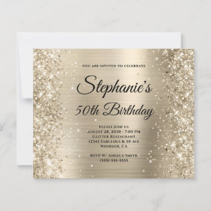 Glittery Light Gold Foil Monogram 50th Birthday
