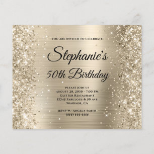 Glittery Light Gold Foil Monogram 50th Birthday Flyer