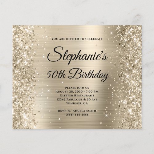 Glittery Light Gold Foil Monogram 50th Birthday Flyer