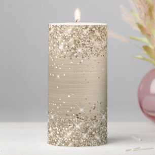 Glittery Light Gold Foil Pillar Candle