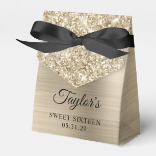 Glittery Light Gold Glam Sweet Sixteen Favor Boxes
