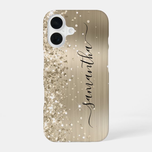 Glittery Light Gold Metallic Girly Signature iPhone Case (Back)