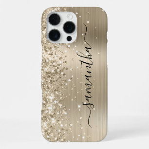 Glittery Light Gold Metallic Girly Signature iPhone 16 Pro Max Case