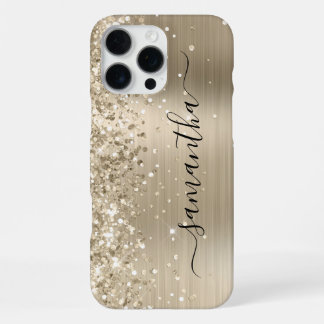 Glittery Light Gold Metallic Girly Signature iPhone 16 Pro Max Case