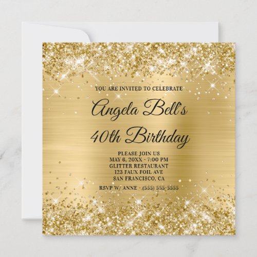 Glittery Light Gold Shimmer Foil Fancy Monogram Invitation