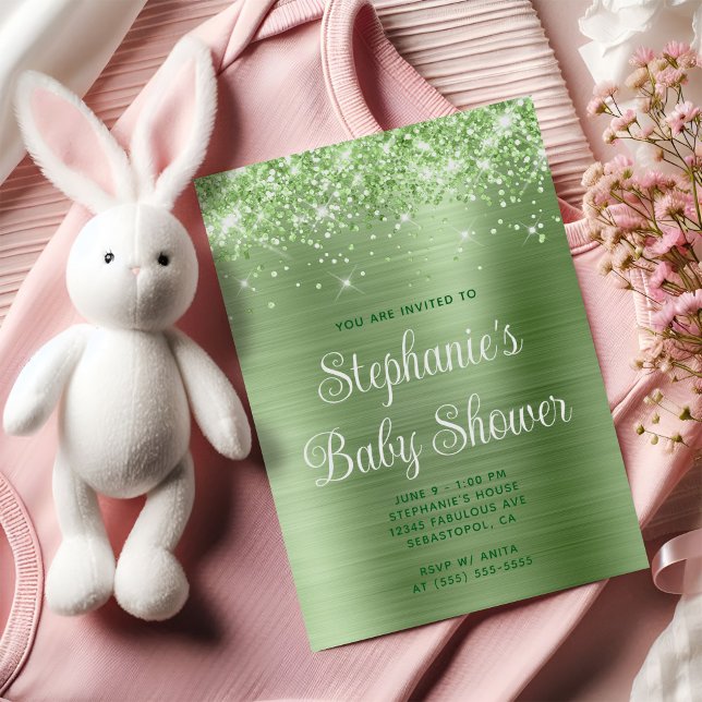 Glittery Light Green Baby Shower Invitation (Glittery Light Green Baby Shower Invitation)