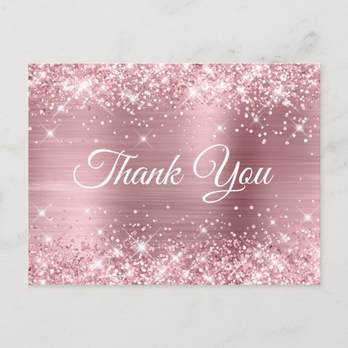 Glittery Light Pink Foil Baby Shower Thank You Postcard