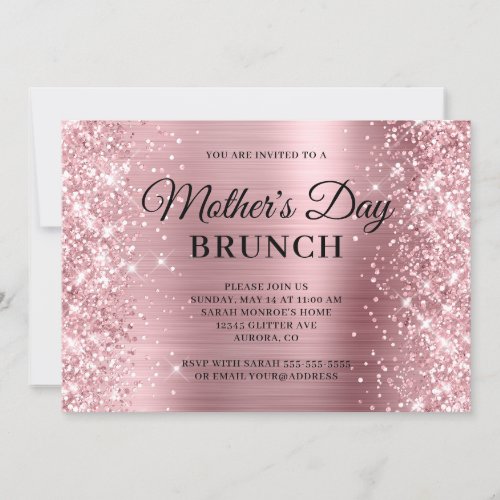 Glittery Light Pink Foil Mothers Day Brunch Invitation