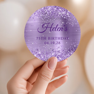 Glittery Light Purple Foil 75th Birthday Classic Round Sticker