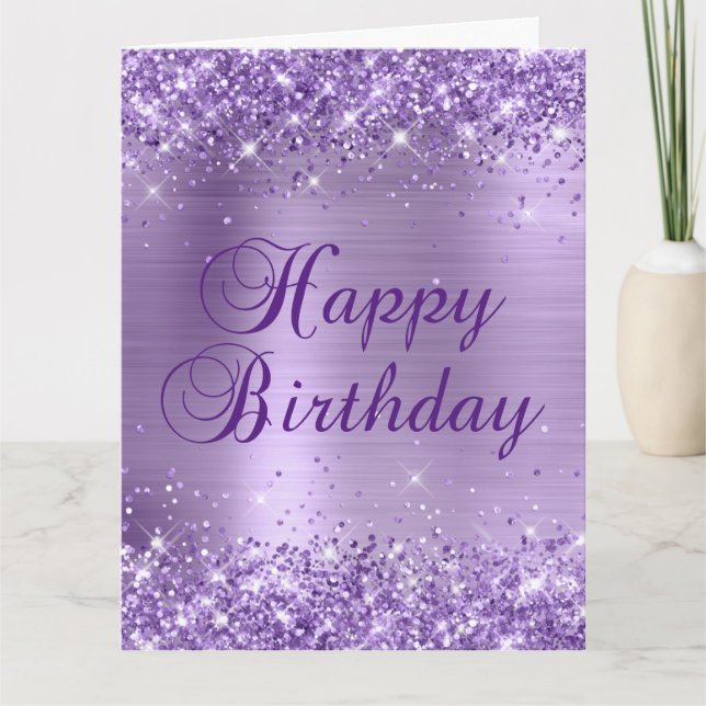 Glittery Light Purple Foil Big Happy Birthday Card (Front)
