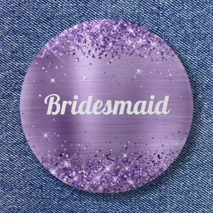 Glittery Light Purple Foil Bridesmaid Button