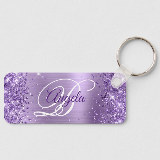 Glittery Light Purple Foil Fancy Monogram Keychain (Front)
