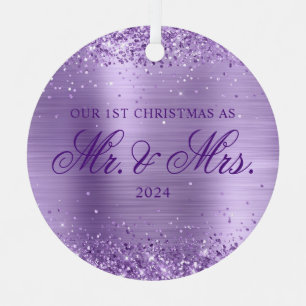 Glittery Light Purple Foil Our 1st Christmas Metal Ornament