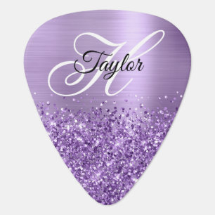 Glittery Light Purple Glam Fancy Monogram Guitar Pick