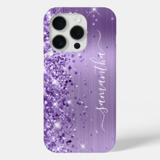 Glittery Light Purple Glam Girly Signature iPhone 15 Pro Case