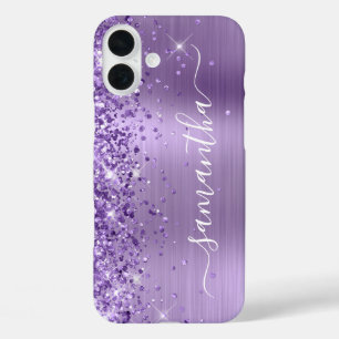 Glittery Light Purple Glam Girly Signature iPhone 16 Plus Case