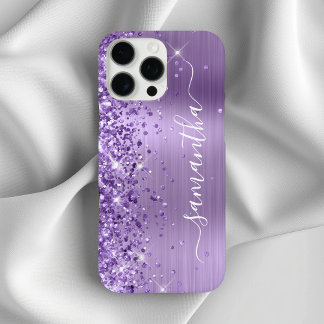 Glittery Light Purple Glam Girly Signature iPhone 16 Pro Max Case