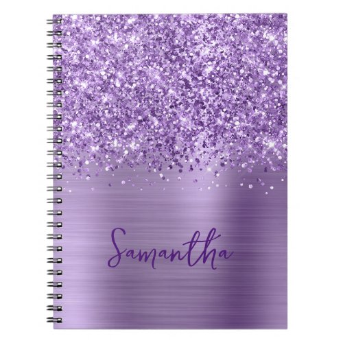 Glittery Light Purple Glam Script Name Notebook