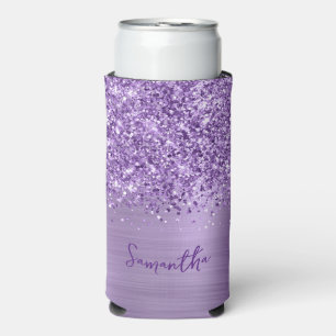 Glittery Light Purple Glam Script Name Seltzer Can Cooler