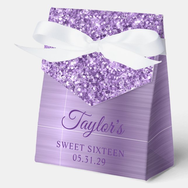 Glittery Light Purple Glam Sweet Sixteen Favor Boxes (Front)