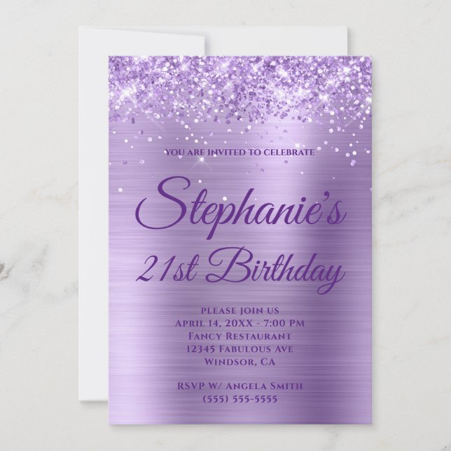 Glittery Light Purple Ombre Foil 21st Birthday Invitation (Front)