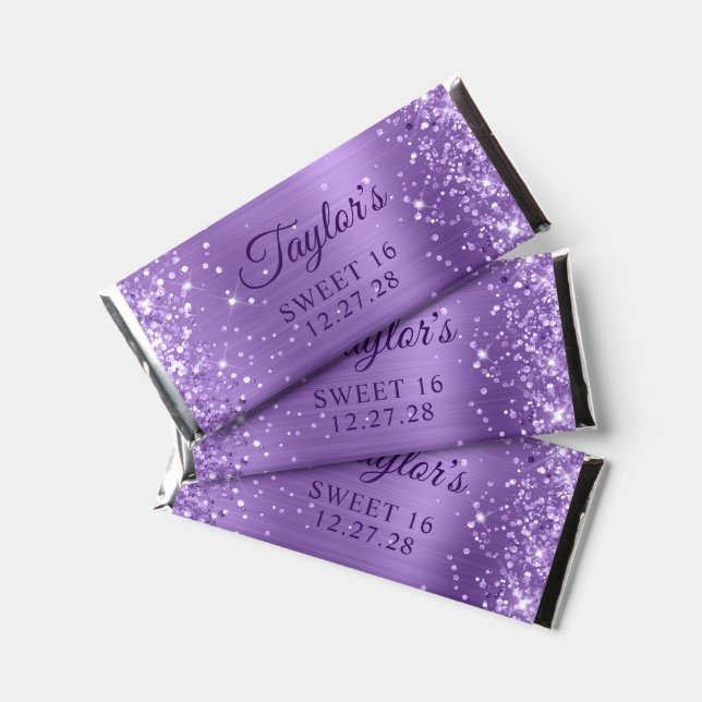 Glittery Light Purple Sweet 16 Hershey Bar Favors (Front)