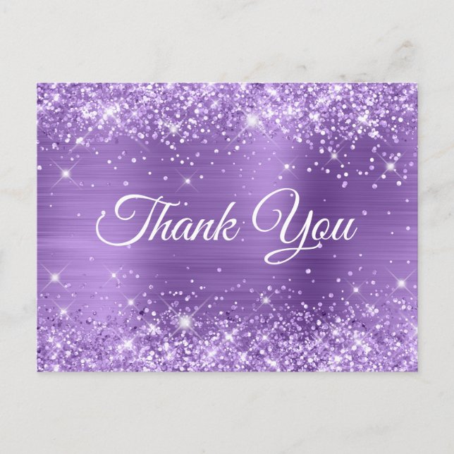 Glittery Light Purple Sweet 16 Thank You Postcard (Front)