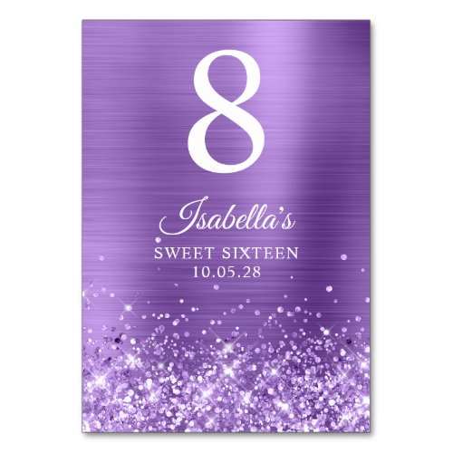 Glittery Light Purple Sweet Sixteen Table Number