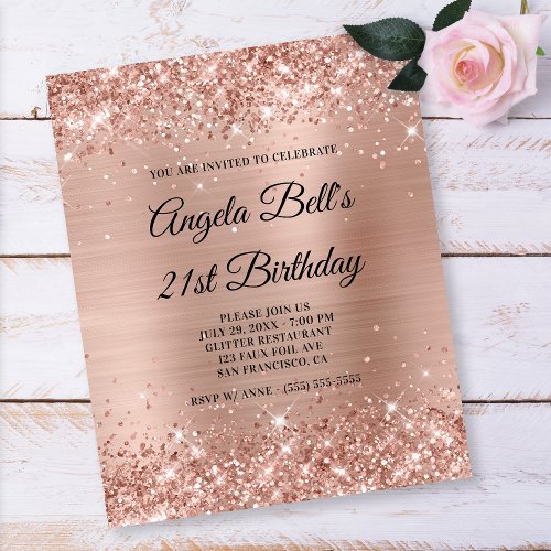 Glittery Light Rose Gold 21st Birthday Paper Flyer