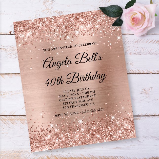 Glittery Light Rose Gold 40th Birthday Paper Flyer (Creator Uploaded)