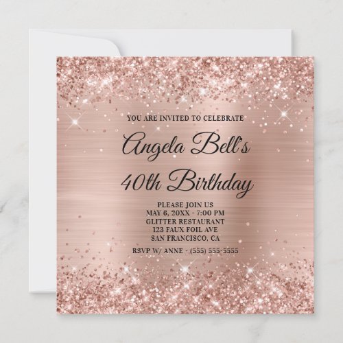 Glittery Light Rose Gold Foil Fancy Monogram Invitation