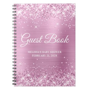 Glittery Light Rose Pink Baby Shower Guestbook Notebook by pinkgifts4you at Zazzle