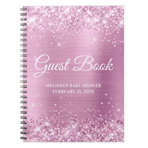 Glittery Light Rose Pink Baby Shower Guestbook Notebook