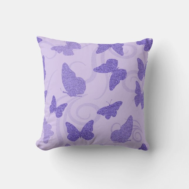 Glittery Lilac Butterflies Throw Pillow (Front)