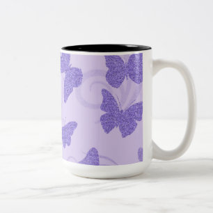 Glittery Lilac Butterflies Two-Tone Coffee Mug