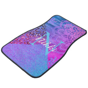 Glittery Lotus Leopard Monogram  Car Floor Mat