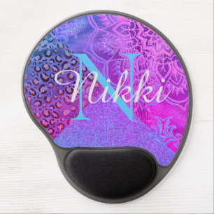 Glittery Lotus Leopard Monogram            Gel Mou Mouse Pad